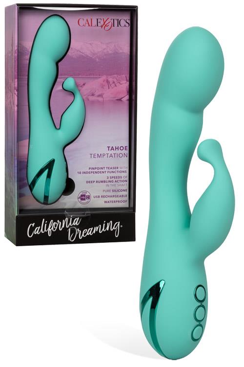 California Exotic 8.25" Double Rumble Silicone Rabbit with Flicking Teaser
