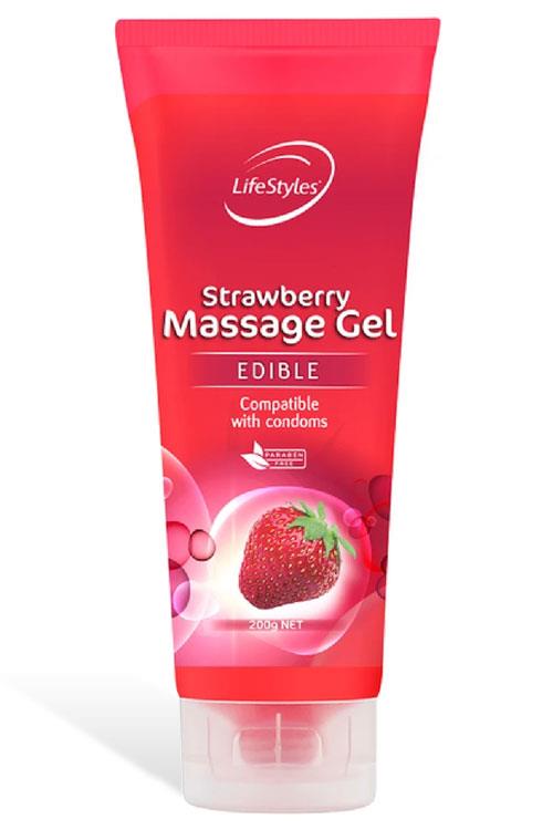 Lifestyles Strawberry Flavoured Massage Gel & Lubricant (200g)