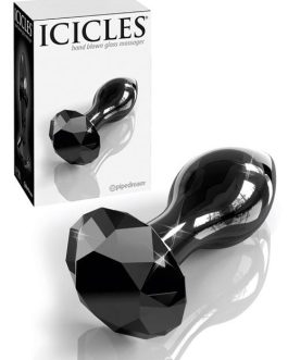 Pipedream 3.6″ Icicles Black Glass Butt Plug with Round Cut Base