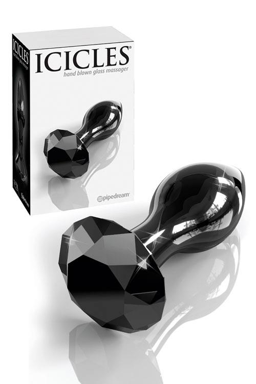 Pipedream 3.6" Icicles Black Glass Butt Plug with Round Cut Base
