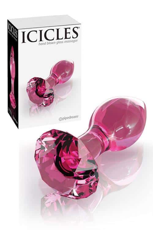 Pipedream 3.6" Icicles Pink Glass Butt Plug with Round Cut Base