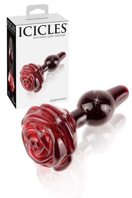 Pipedream Icicles 4" Glass Butt Plug with Rose Base