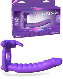 Pipedream Vibrating Double Penetration Silicone Cock Ring with Rabbit Ears