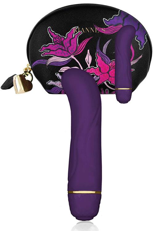 Rianne S 4.7" Mini Silicone G-Spot Vibrator with Floral Cosmetic Bag