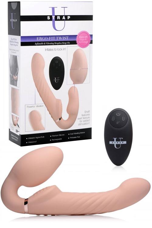 Strap U Inflatable Vibrating 9.4" Strapless Strap On With Remote