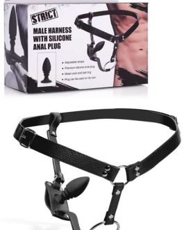 Strict Male Cock Ring Harness with Silicone 3.75″ Anal Plug