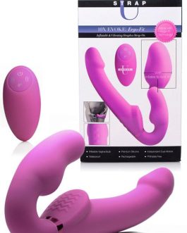 Strap U Inflatable Vibrating 9.5″ Silicone Strapless Strap On With Remote
